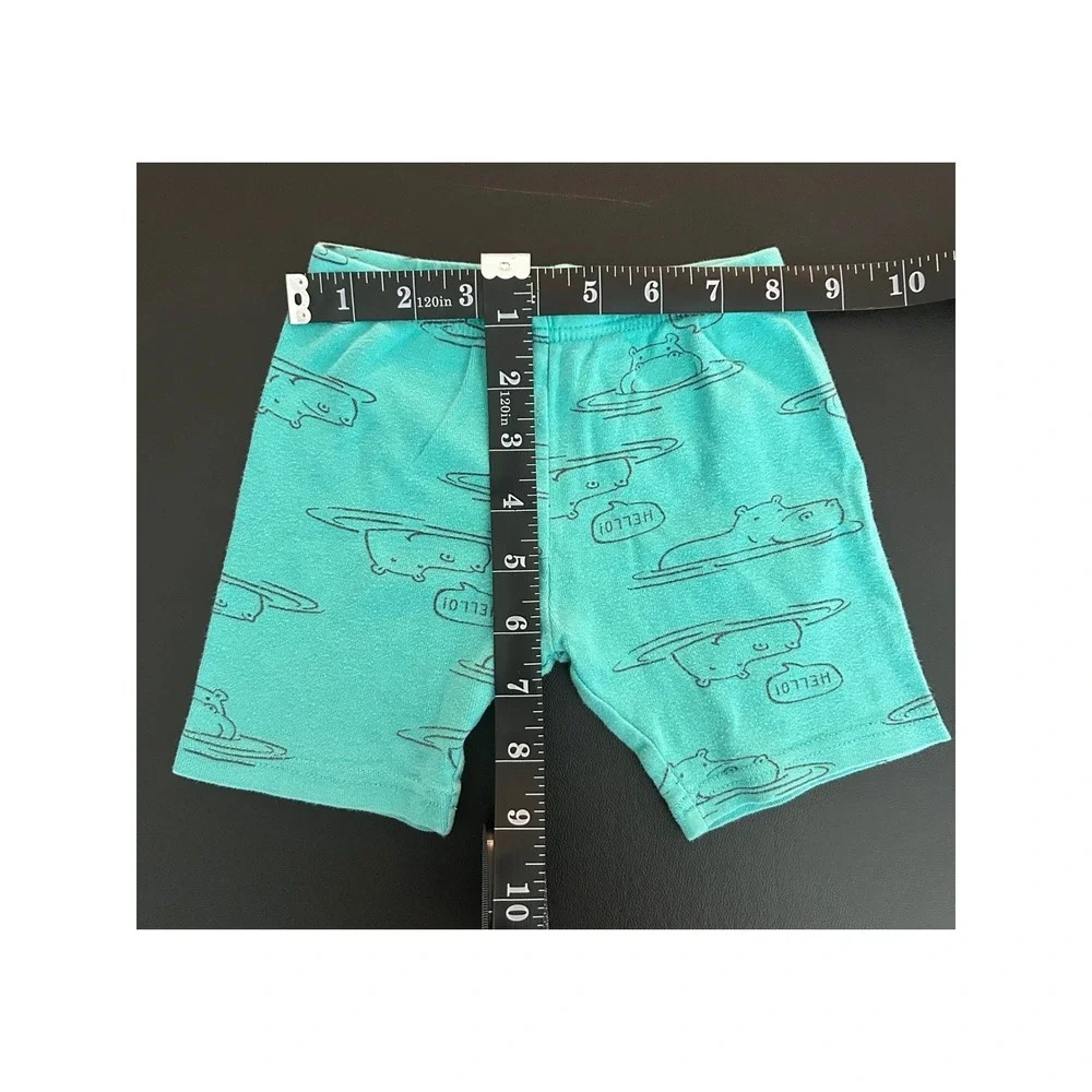 Carters Toddler Boys Teal Hippo Hello Pajama Shorts Size 2T (1306)
